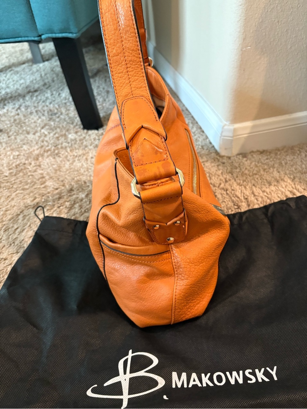 b. makowsky Orange Leather Shoulder Hobo - Picture 4 of 11